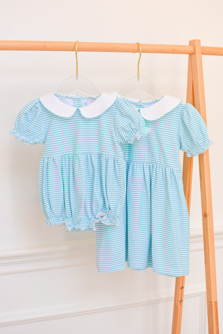 Turquoise Striped Peter Pan Collar Bubble