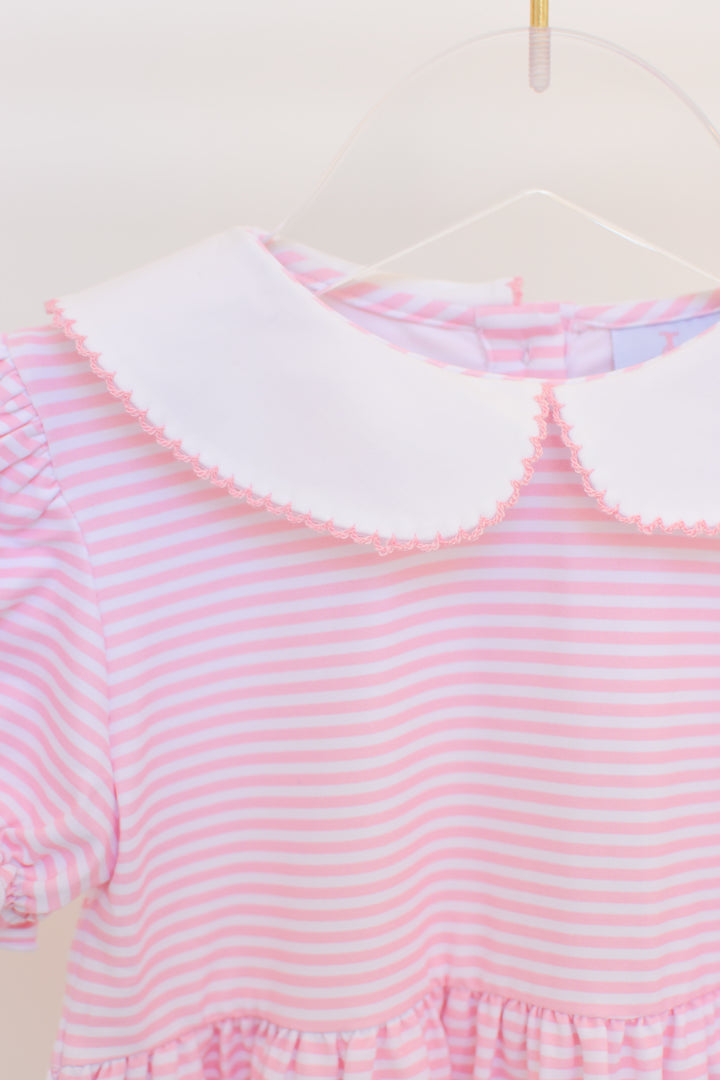 Pink Striped Peter Pan Collar Bubble