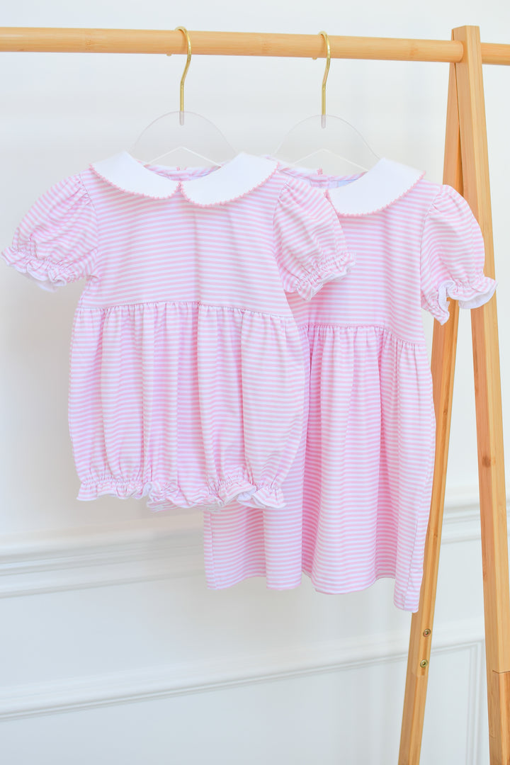 Pink Striped Peter Pan Collar Bubble