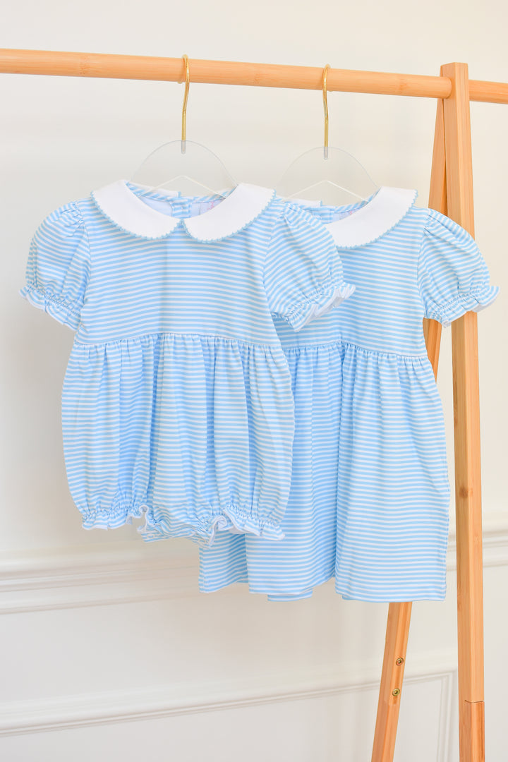 Blue Striped Peter Pan Collar Bubble