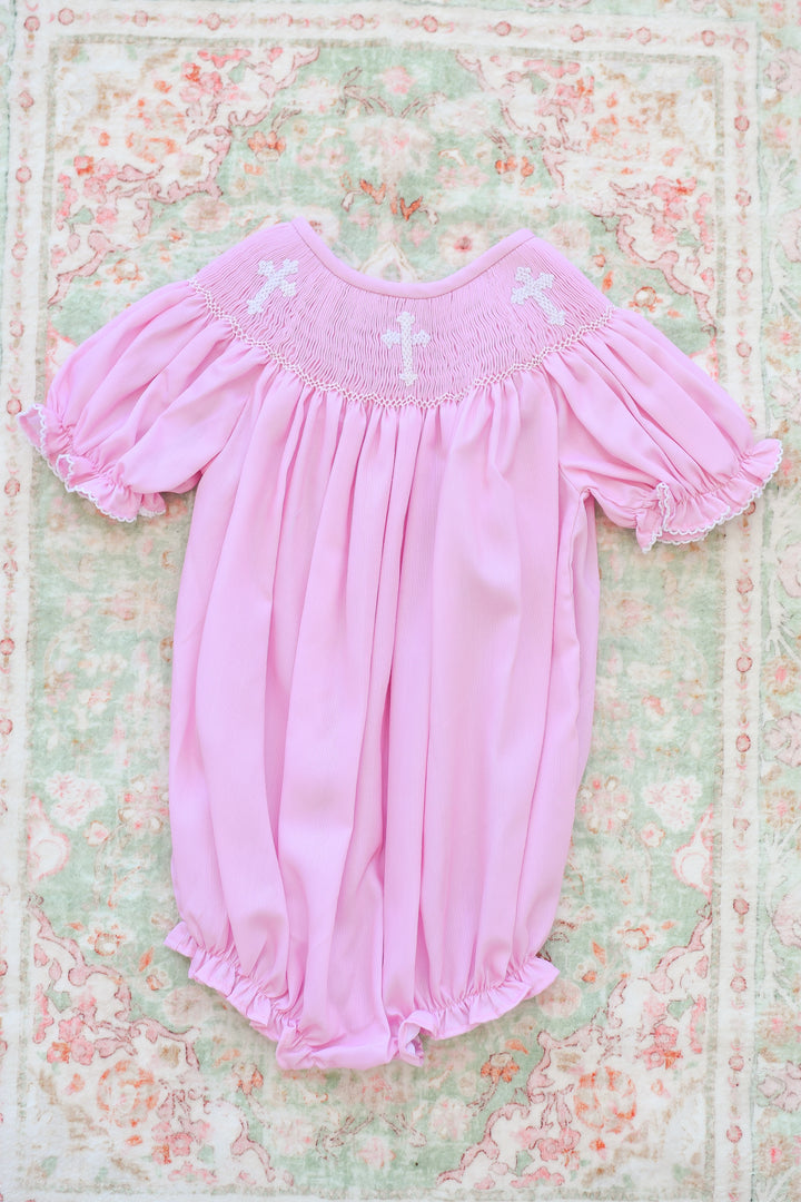 Smocked Cross Bubble in Pink