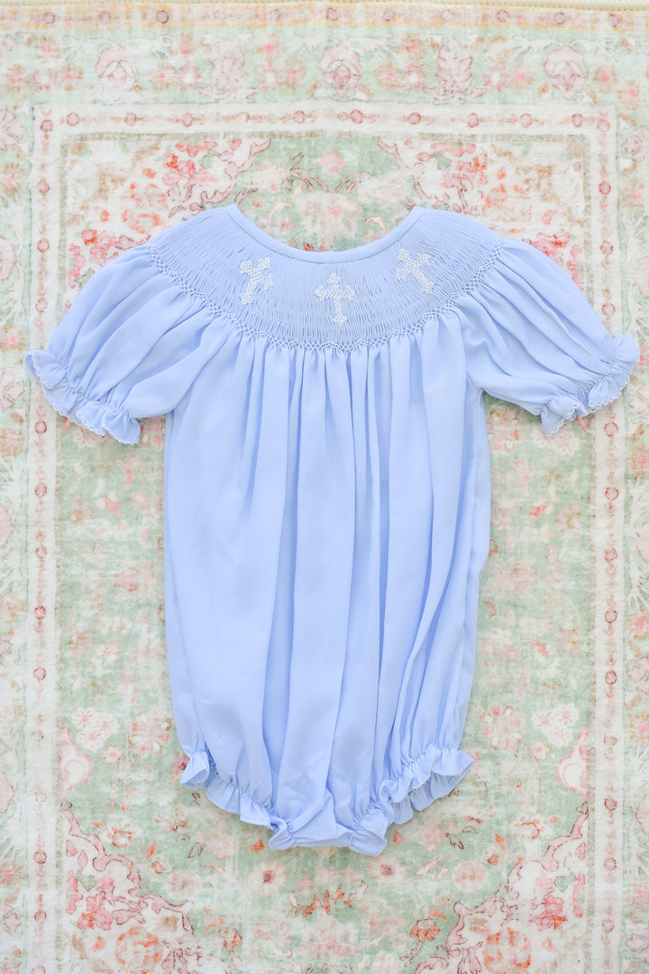 Smocked Cross Bubble in Blue