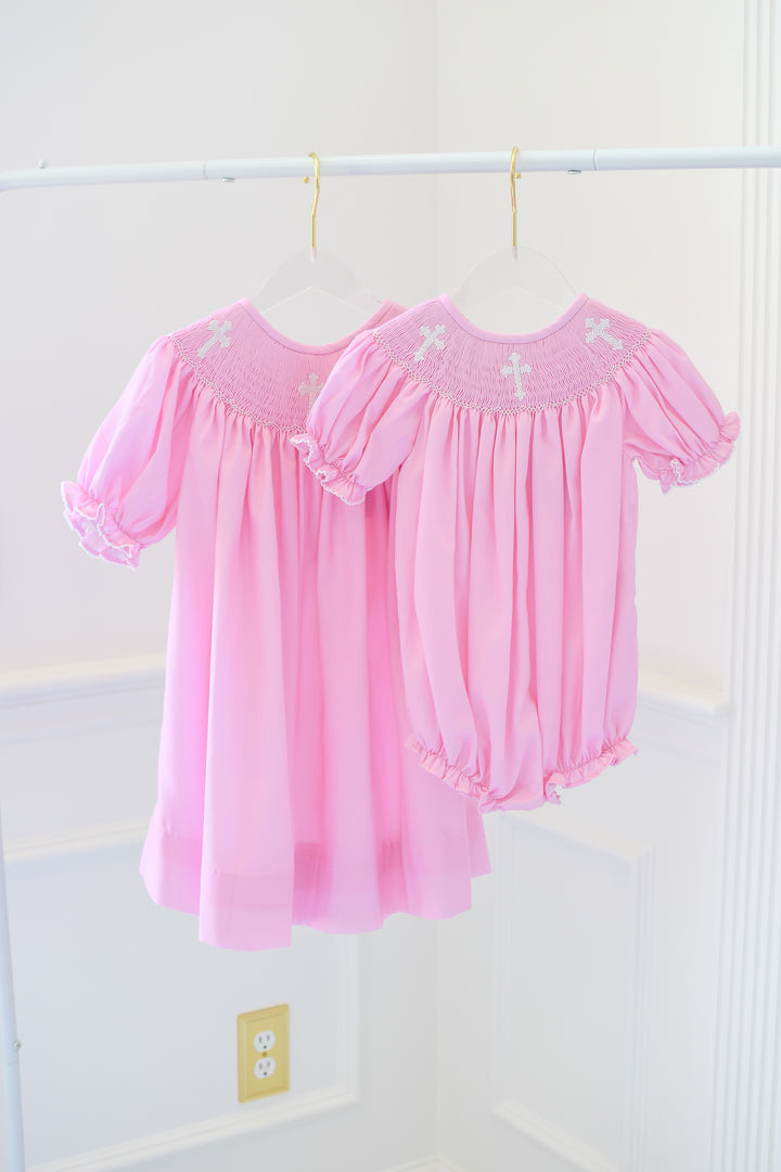 Smocked Cross Bubble in Pink