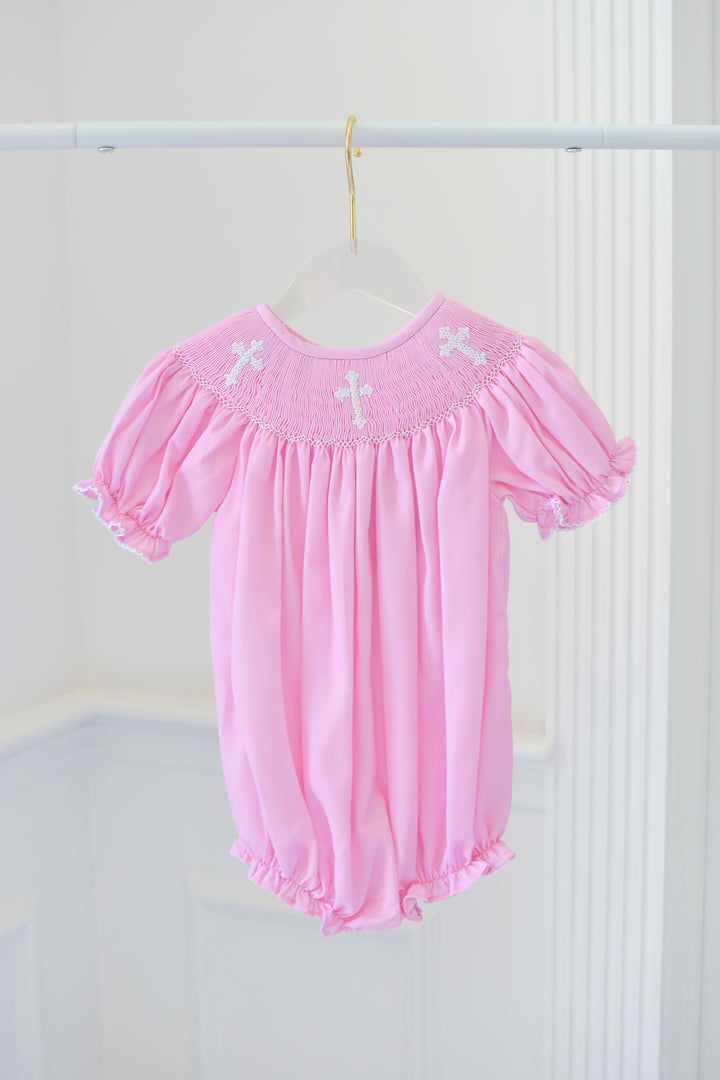 Smocked Cross Bubble in Pink