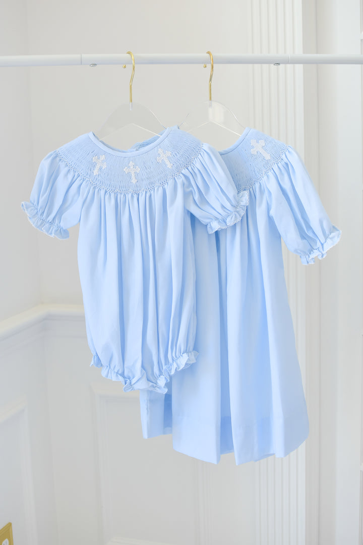Smocked Cross Bubble in Blue