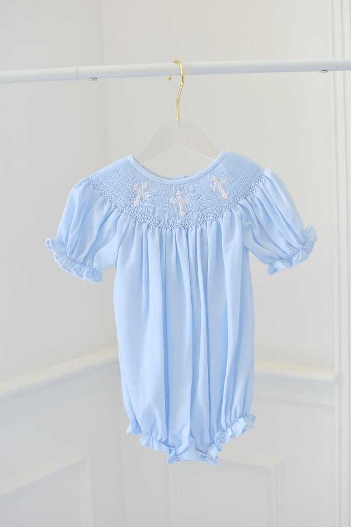 Smocked Cross Bubble in Blue