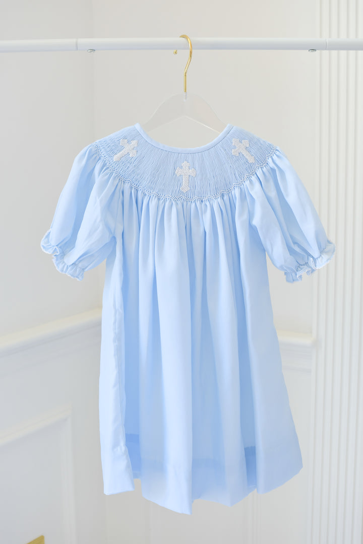 Smocked Cross Dress in Blue