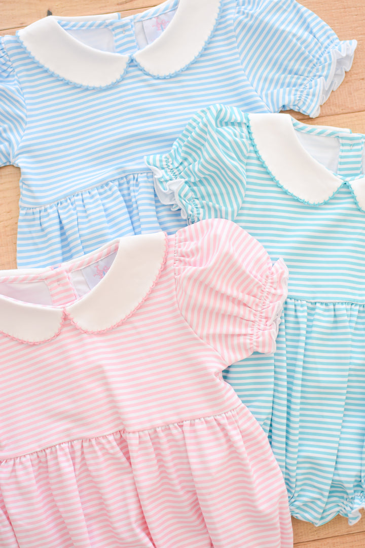 Pink Striped Peter Pan Collar Bubble