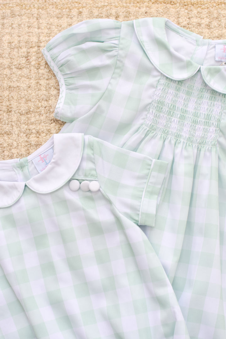 Spring Green Gingham Smocked Boy Bubble