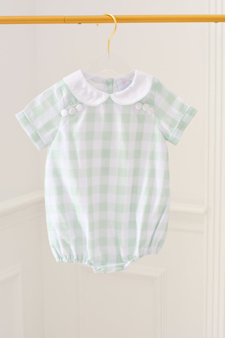 Spring Green Gingham Smocked Boy Bubble