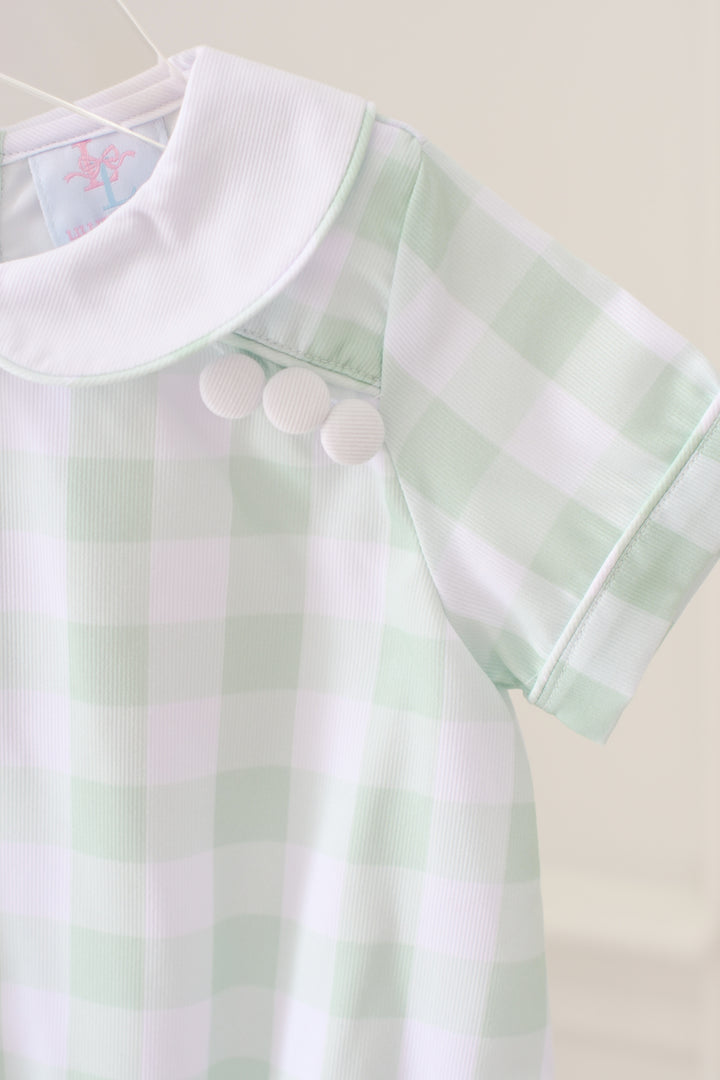 Spring Green Gingham Smocked Boy Bubble