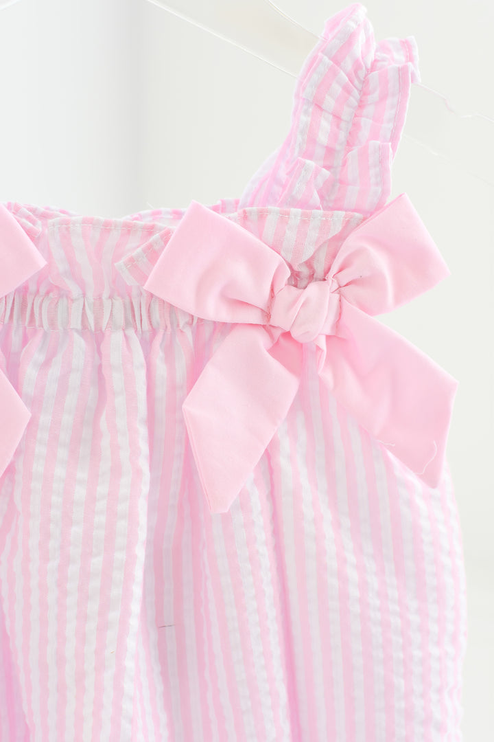 Pink Seersucker Bubble with Bows