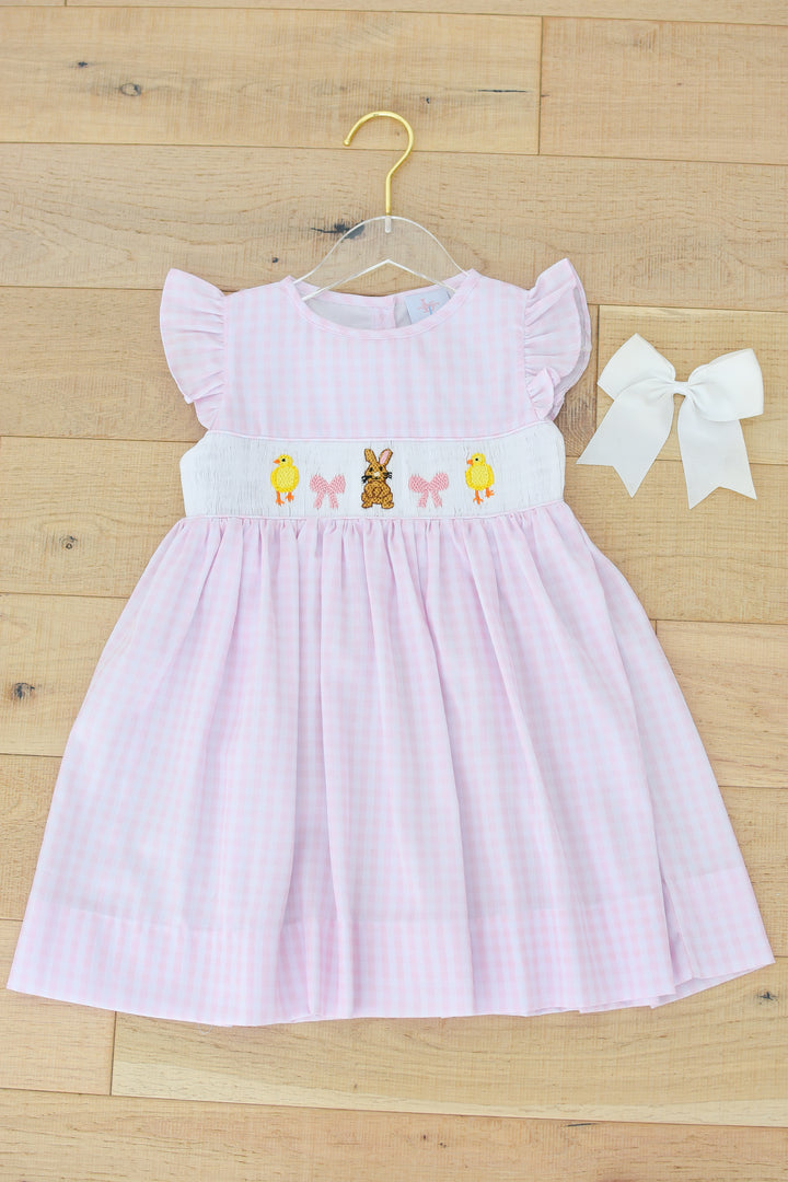 Bunny Chick Pink Gingham Smocked Dress