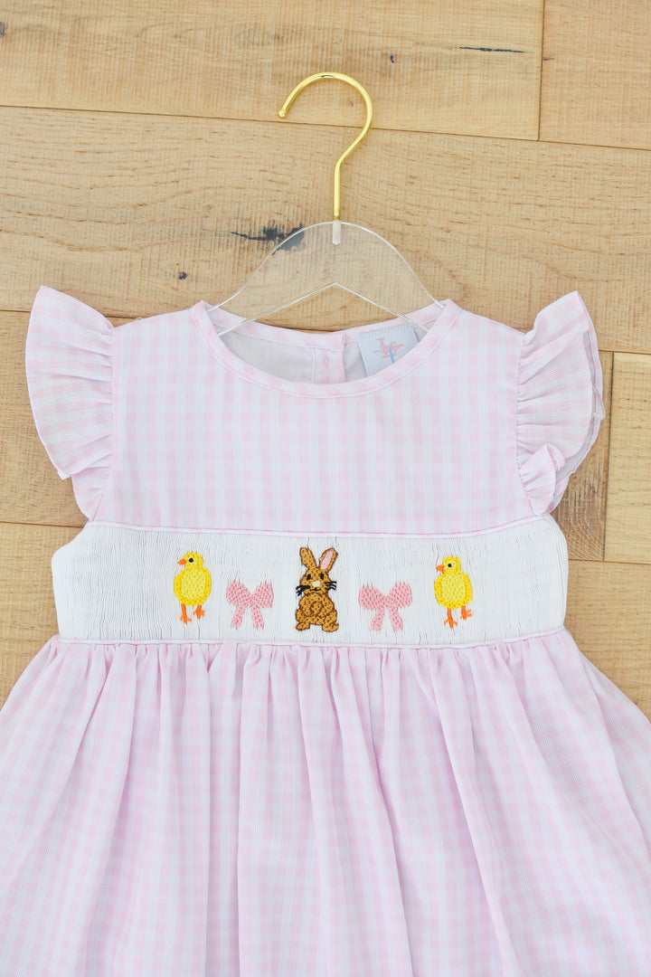 Bunny Chick Pink Gingham Smocked Dress