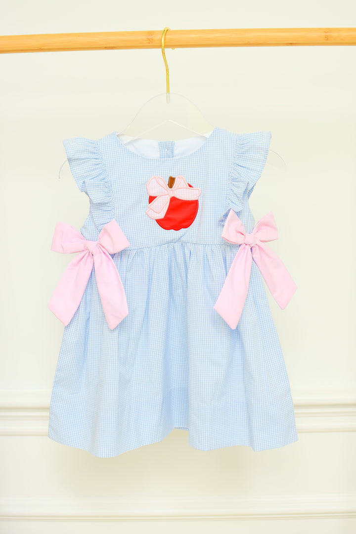 Blue Gingham Apple Back-to-School Dress