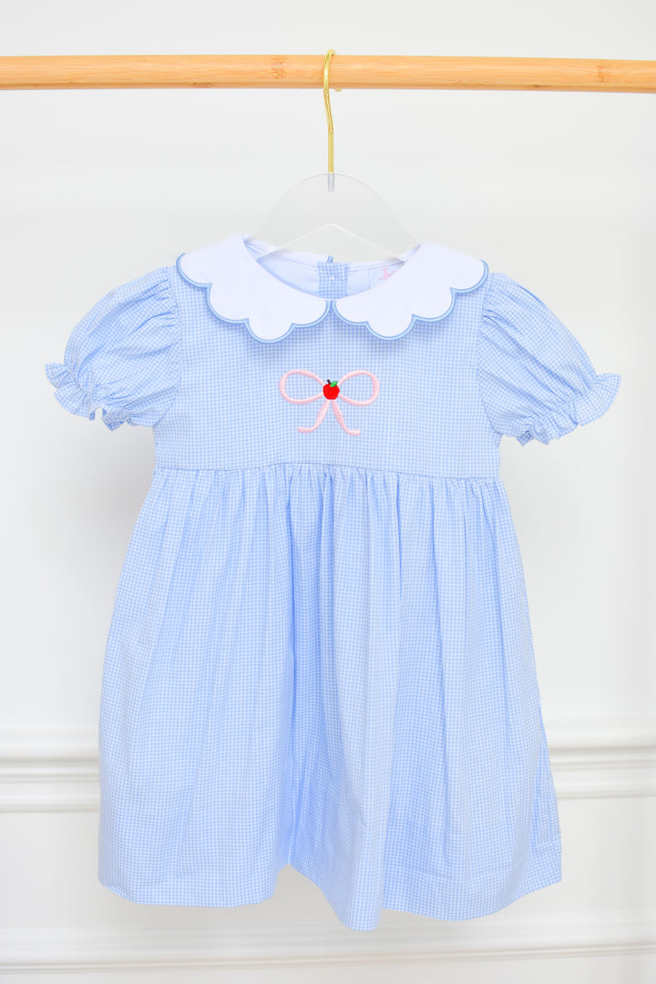 Blue Gingham Apple Bow Dress