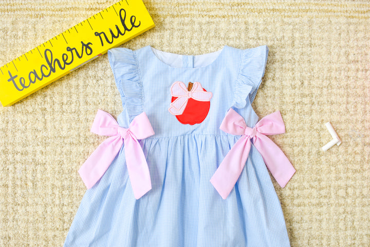 Blue Gingham Apple Back-to-School Dress