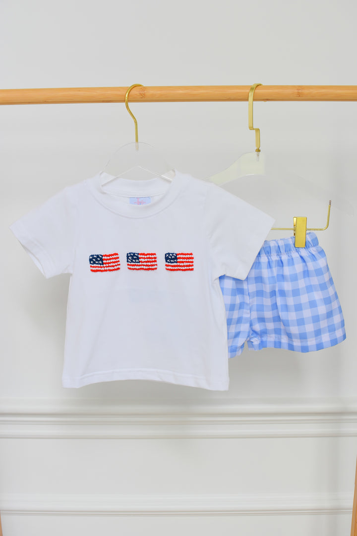 Patriotic Boys Smocked American Gingham Flag Short Set