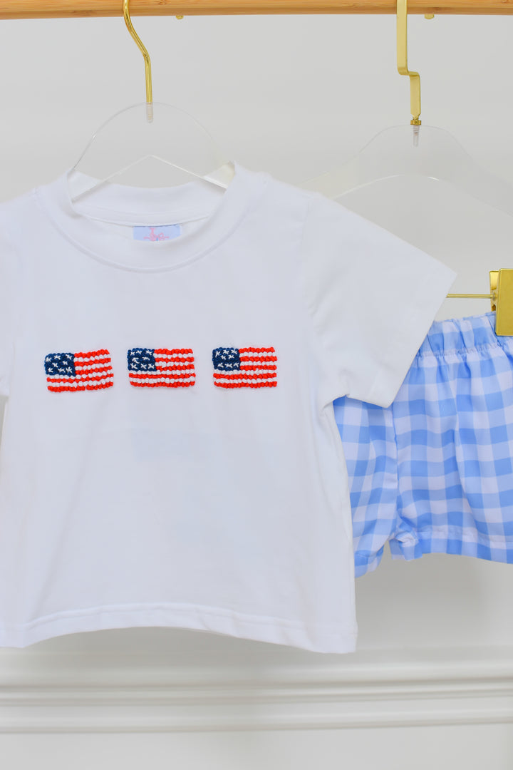 Patriotic Boys Smocked American Gingham Flag Short Set