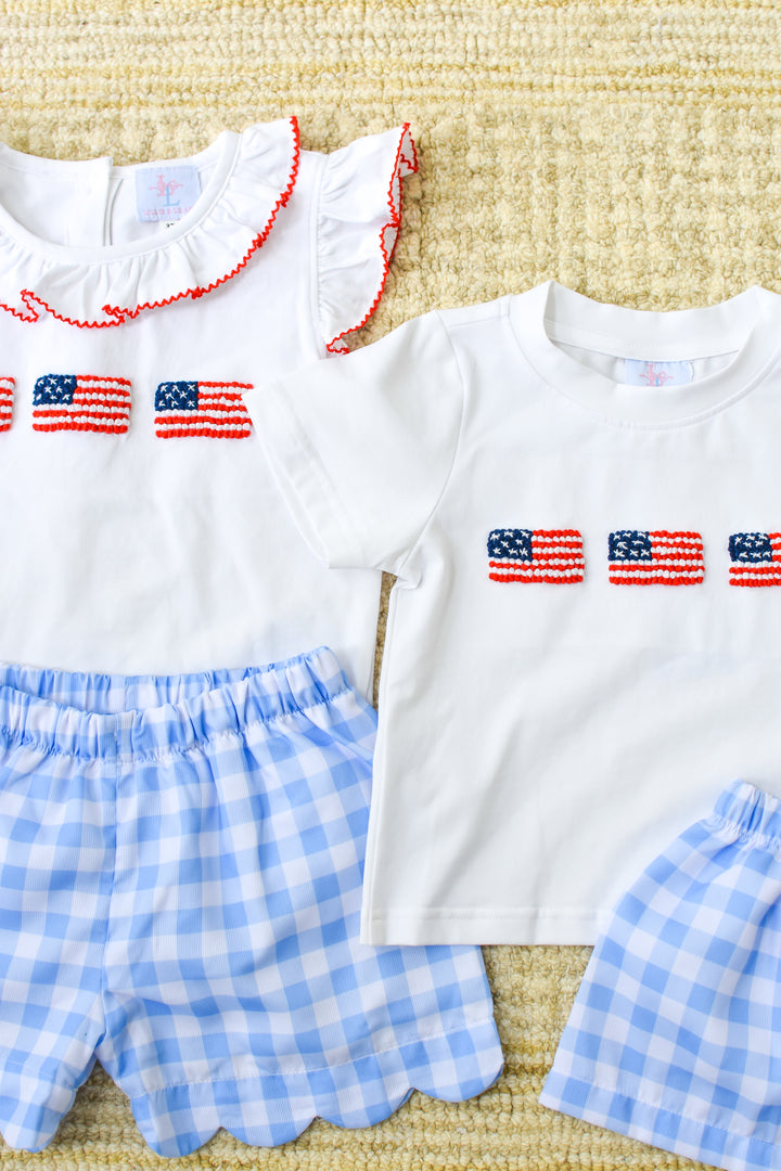 Patriotic Boys Smocked American Gingham Flag Short Set