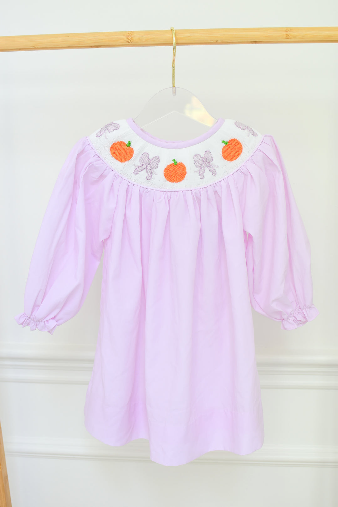 Purple Bow and Pumpkin Smocked Dress