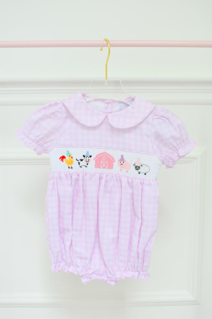 Girls Pink Gingham Farm Birthday Bubble