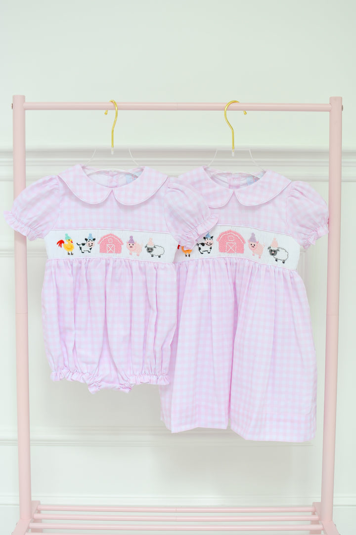 Girls Pink Gingham Farm Birthday Bubble