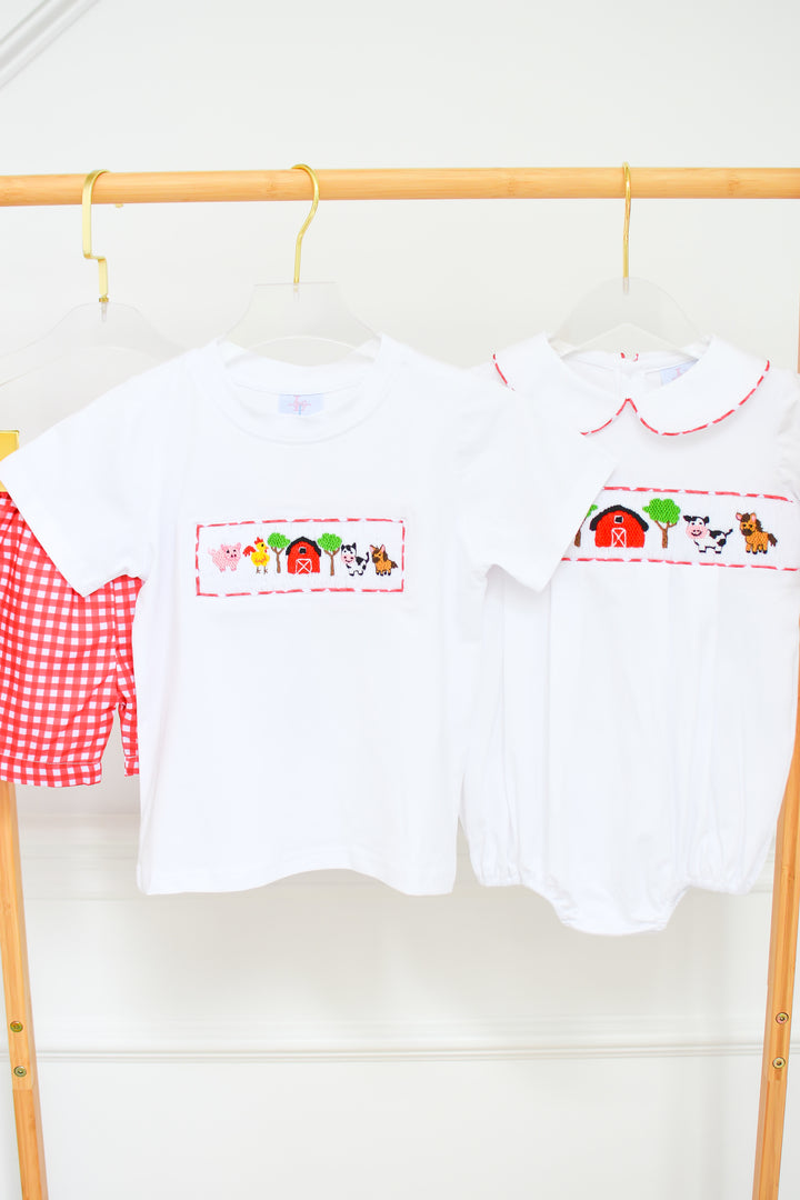 Boys Red Gingham Farm Short Set