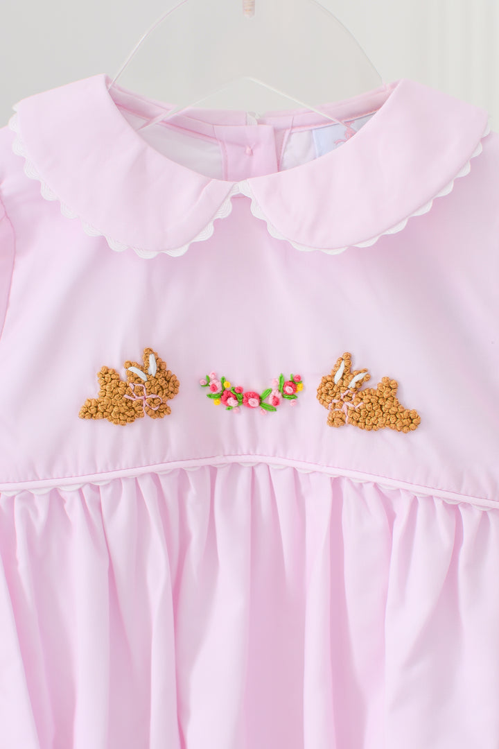 Cally Bunnies and Florals Pink Smocked Bubble