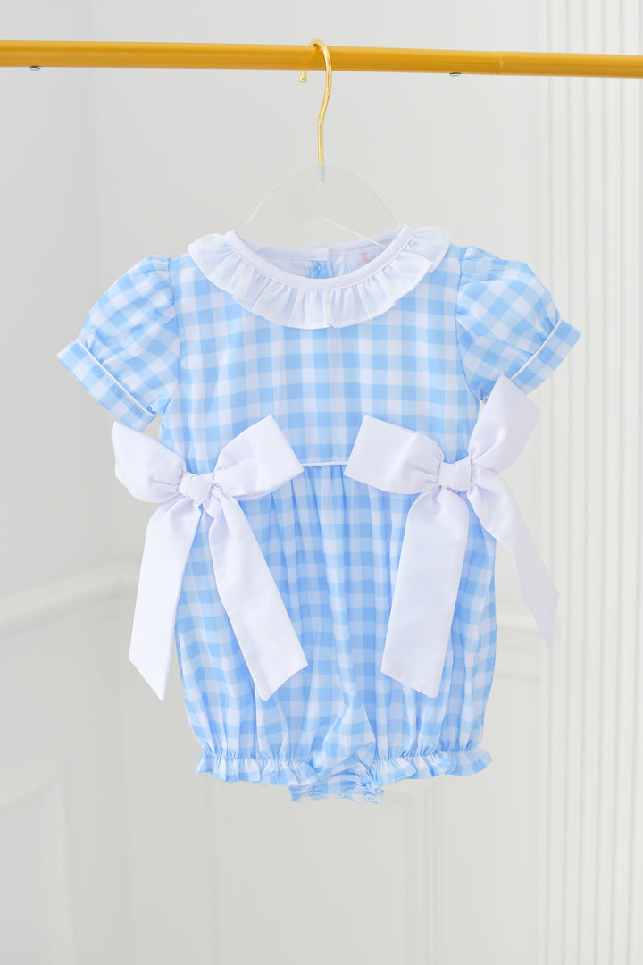 Bethany Blue Gingham Smocked Bubble