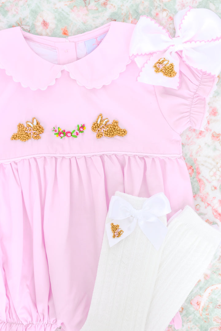 Cally Bunnies and Florals Pink Smocked Bubble