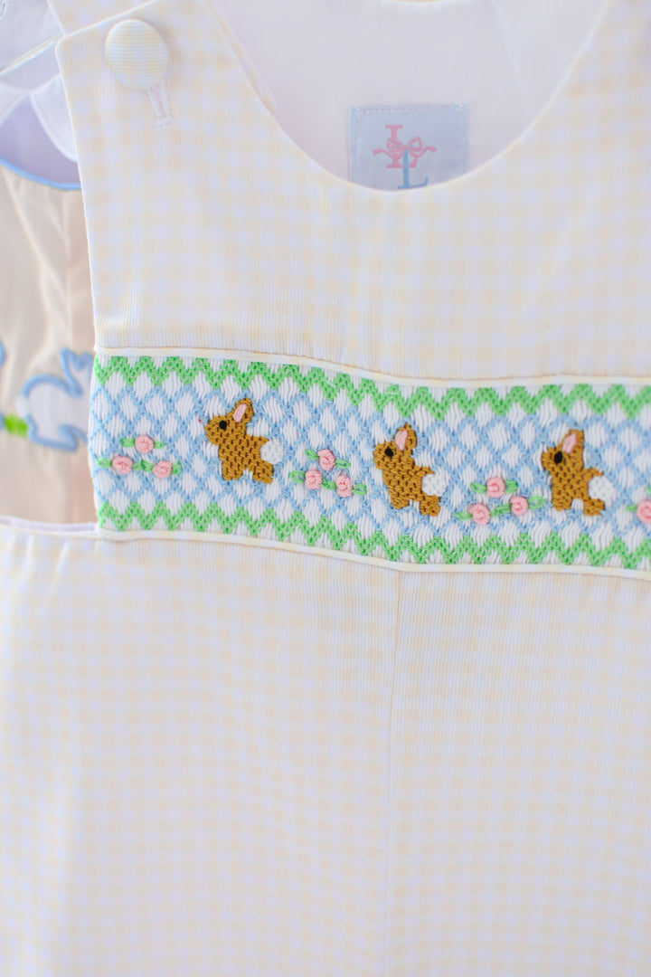 Michael Bunny Smocked Yellow Gingham Shortall