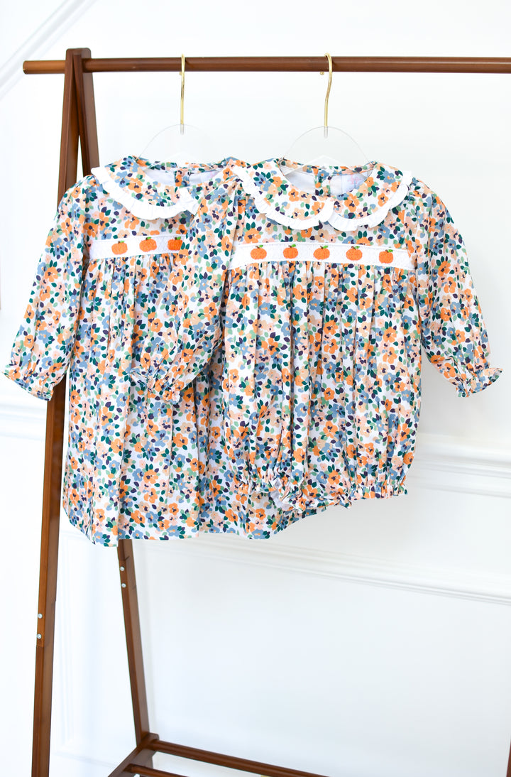 Yellow Fall Floral Pumpkin Smocked Dress