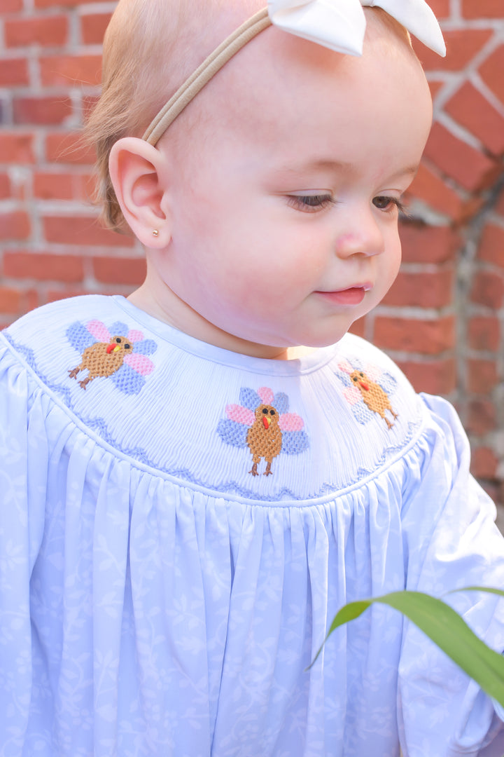 Blue Floral Turkey Bubble with White Bows