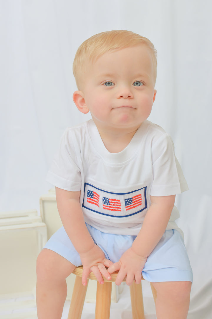 Patriotic Light Blue Smocked Boy Short Set