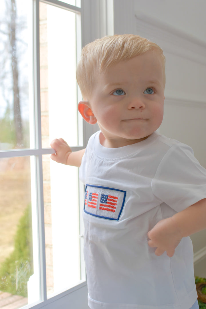Patriotic Light Blue Smocked Boy Short Set