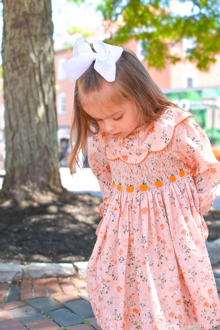 Peach Floral Pumpkin Smocked Dress
