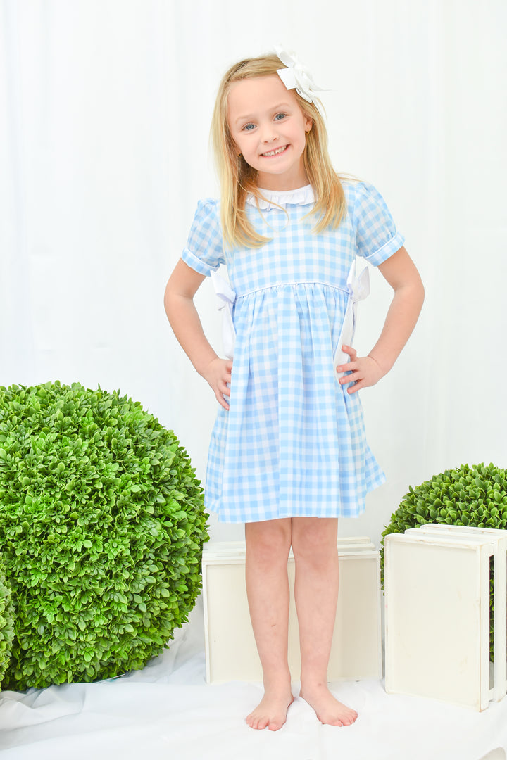 Bethany Blue Gingham Smocked Dress