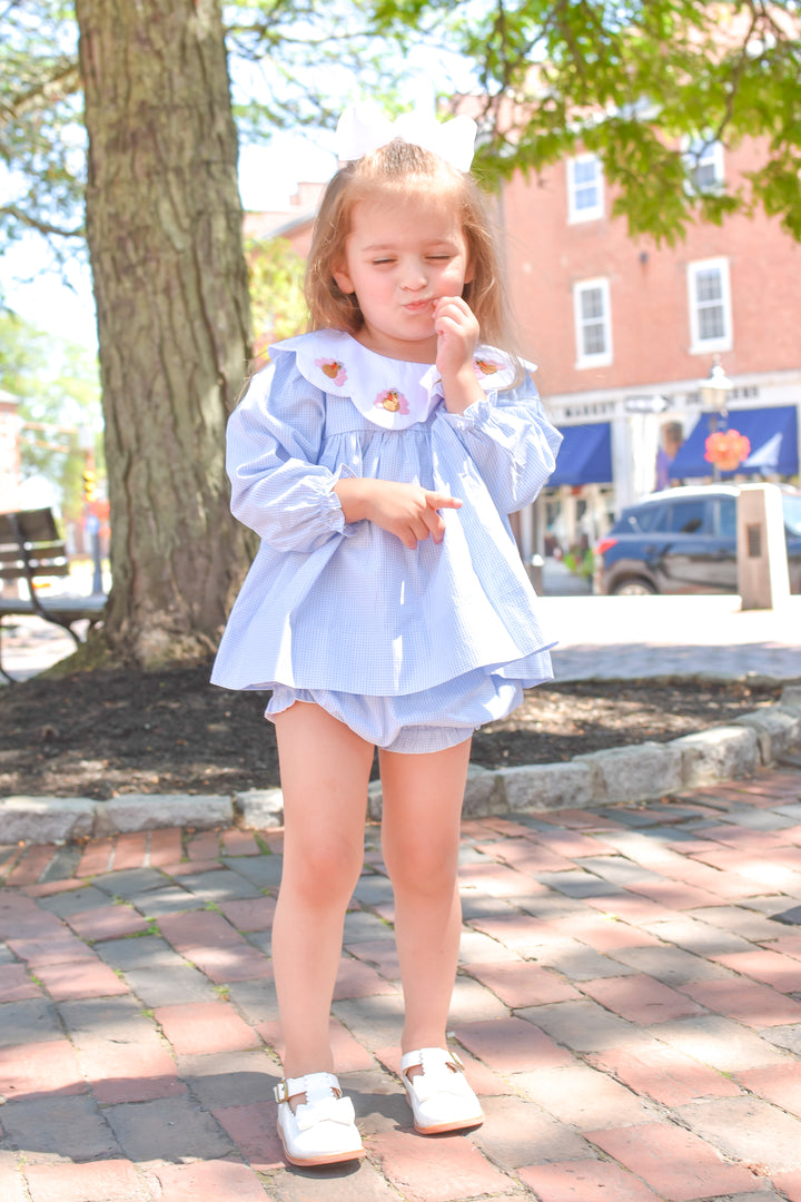 Blue Gingham Turkey Diaper Set