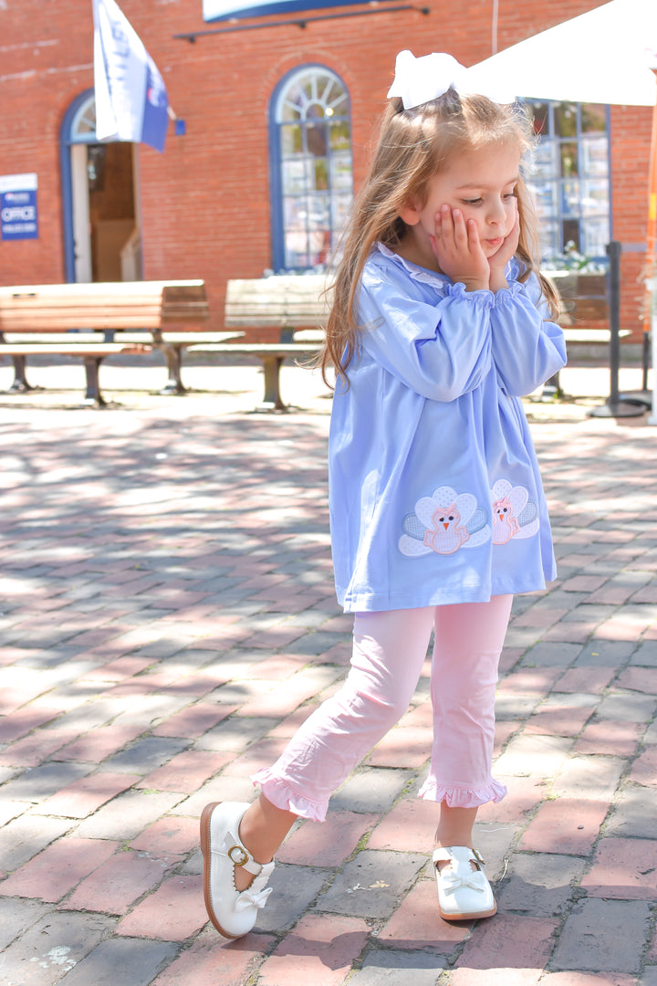 Girls Blue Turkey Applique Shirt and Legging Set