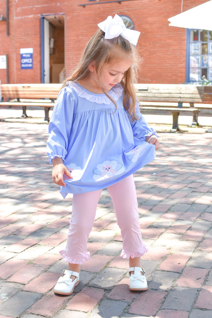 Girls Blue Turkey Applique Shirt and Legging Set