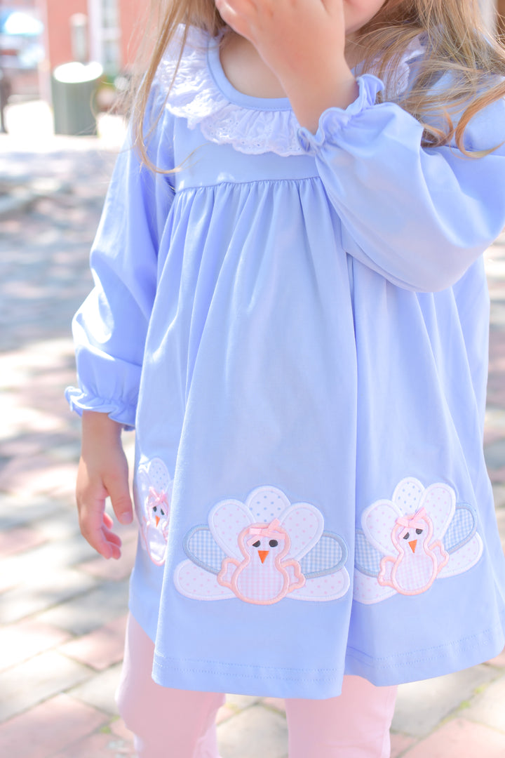 Girls Blue Turkey Applique Shirt and Legging Set