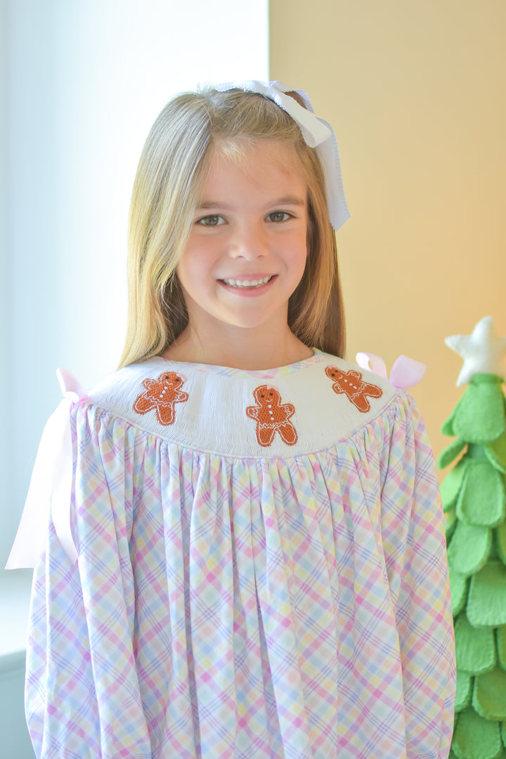 Girls Gingerbread Pink Gingham Smocked Legging Set