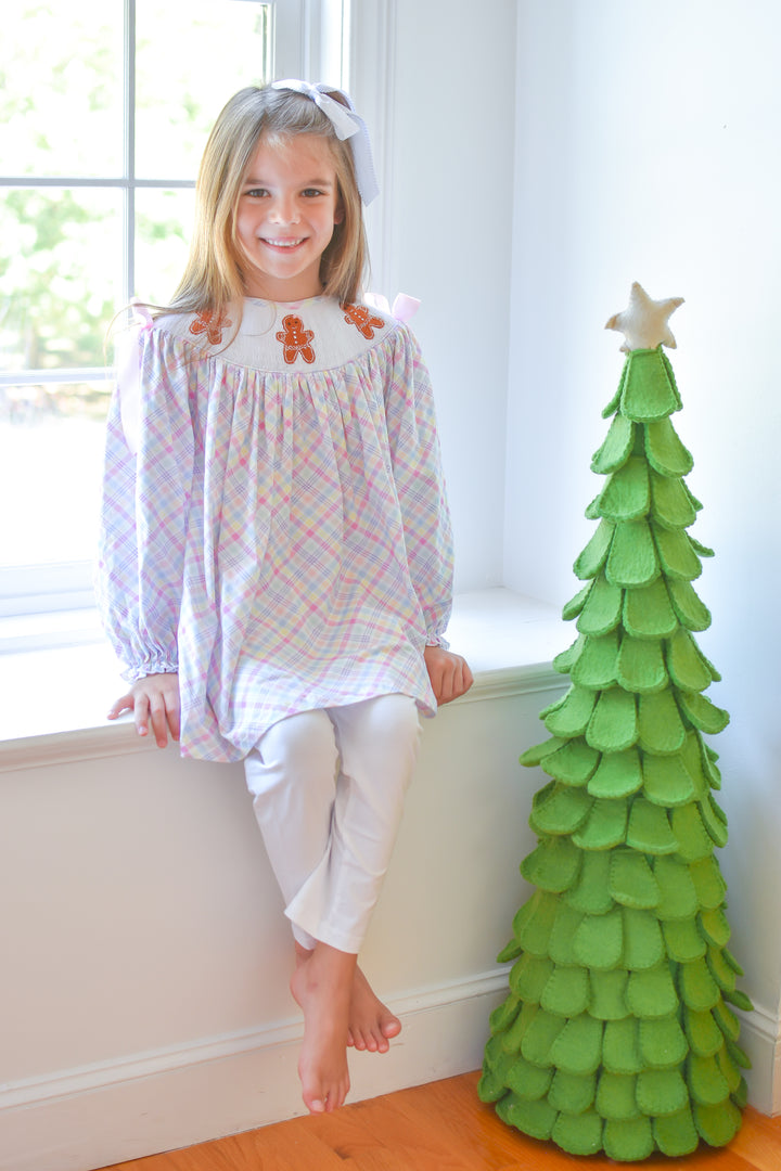 Girls Gingerbread Pink Gingham Smocked Legging Set
