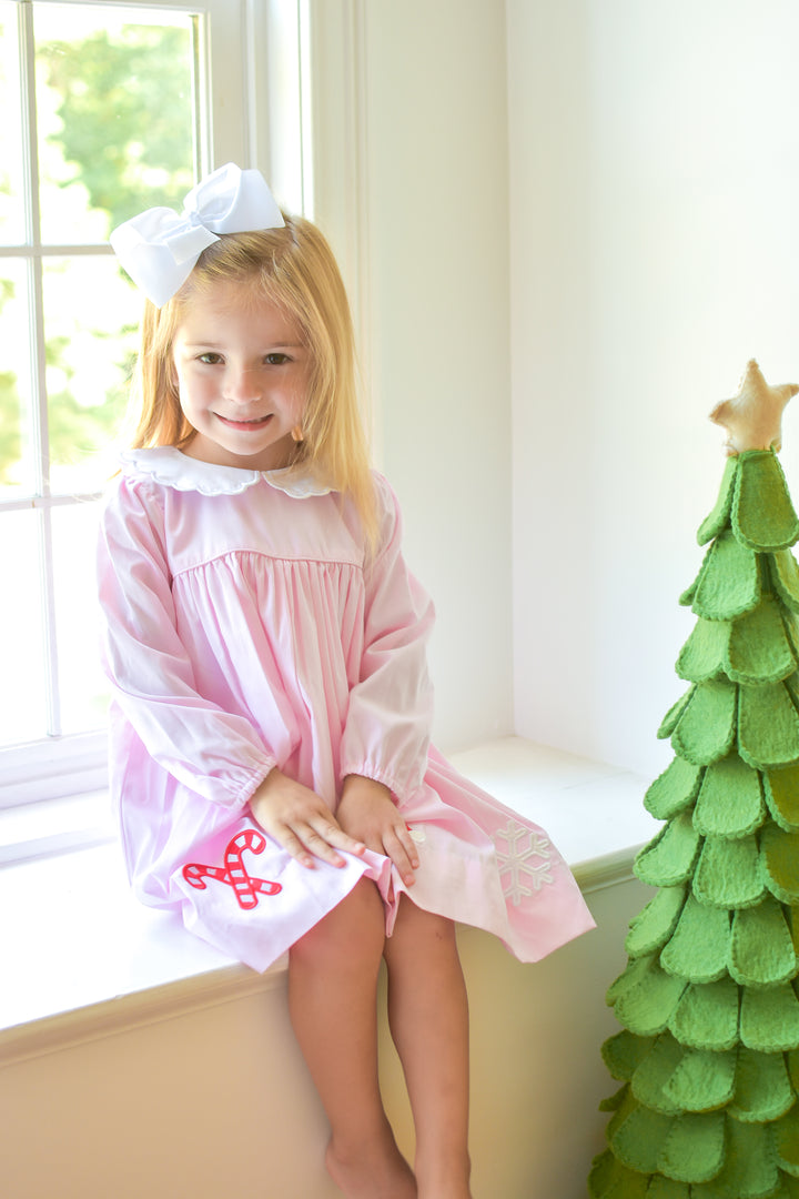 Girls Pink Christmas Applique Dress