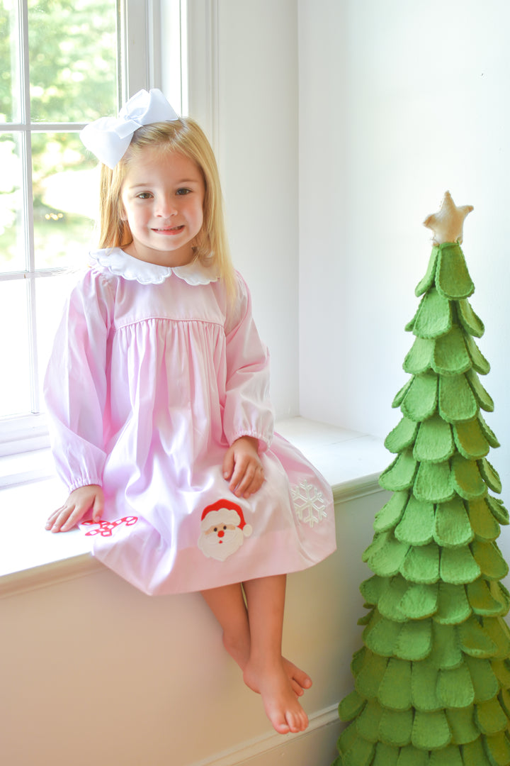 Girls Pink Christmas Applique Dress