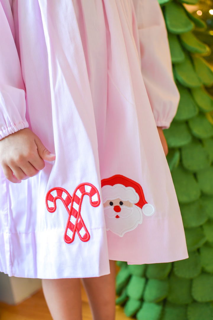 Girls Pink Christmas Applique Dress