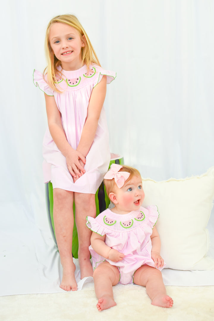 Pink Gingham Smocked Watermelon Bubble