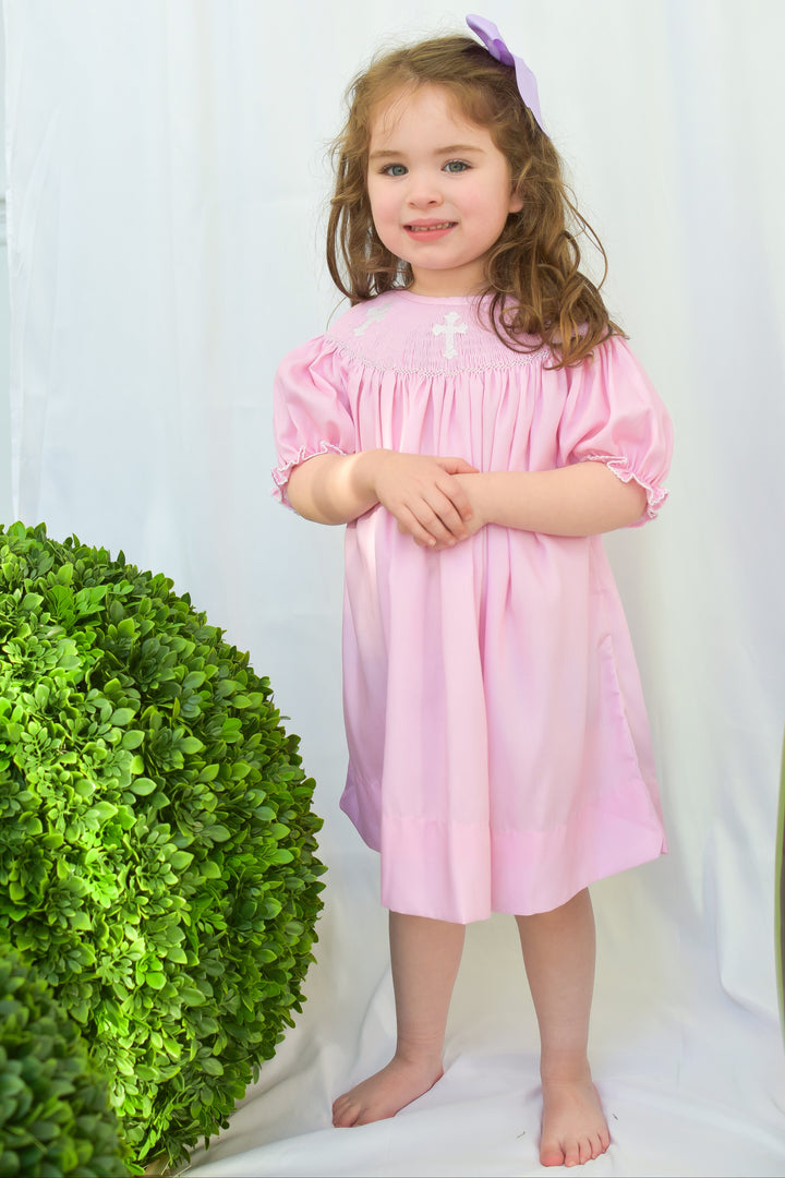 Smocked Cross Dress in Pink