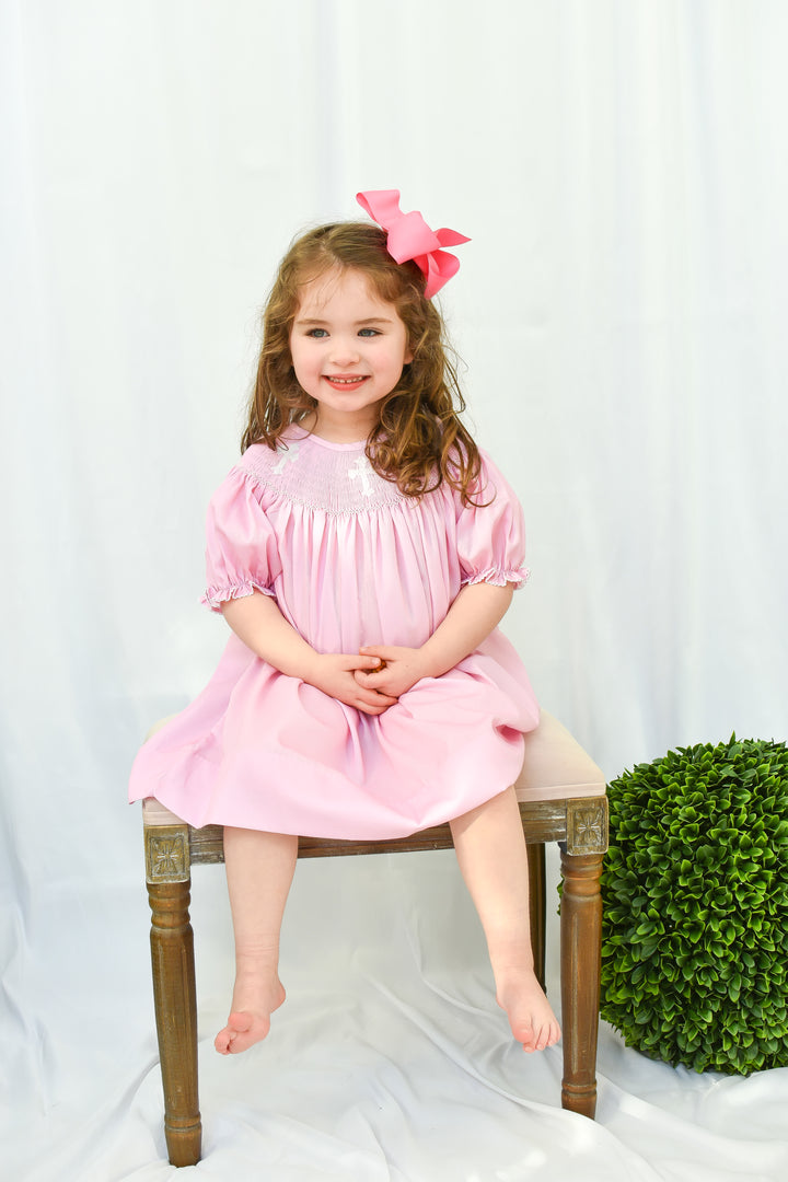 Smocked Cross Dress in Pink